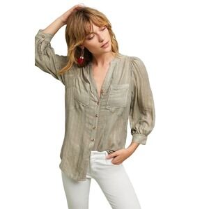 Akemi + Kin Itzel‎ Metallic Buttondown Gold Stripe Grey Blouse 8 NEW